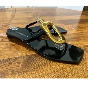 Jeffrey Campbell Women’s Linques Jelly Sandals – Black/Gold – Size 9 – NWOB
